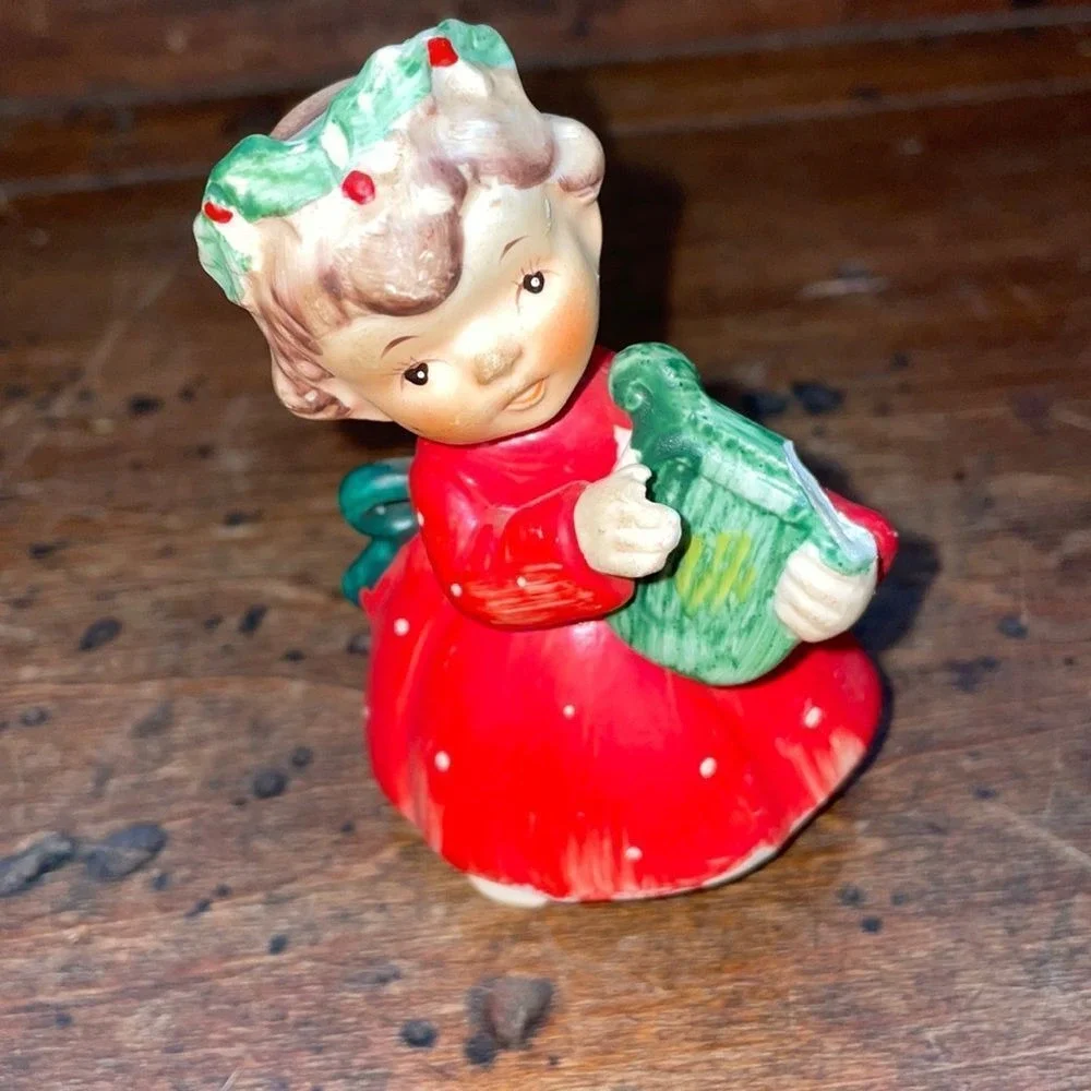 Vtg Lefton ceramic Christmas‎ angel holding a lyre/as is